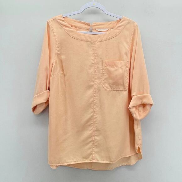 Soft Surroundings Georgica Blouse Womens Medium‎ Peach Tencel 3/4 Sleeve Top - Picture 1 of 8